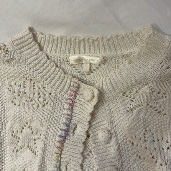 Loveshackfancy cream cropped cardigan embroidered pastel rainbow - Picture 3 of 7